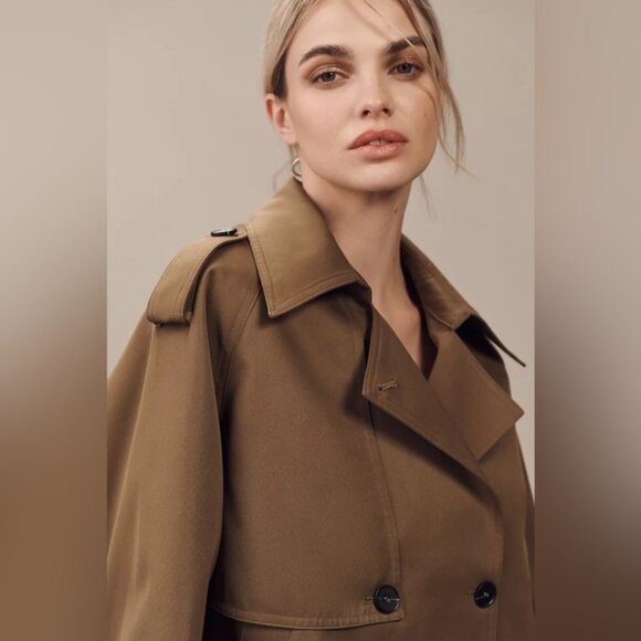 NWT Size M - Anthropologie Crop Trench Coat Neutral Preppy Boho (NWT US$ 158) - Picture 7 of 16